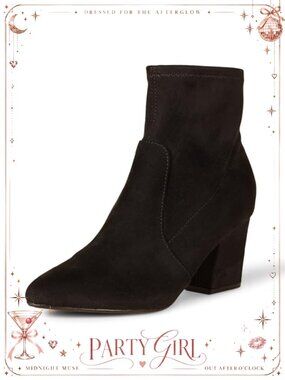 Womens Pointed Toe Ankle Booties Faux Suede Block Heel Boots
